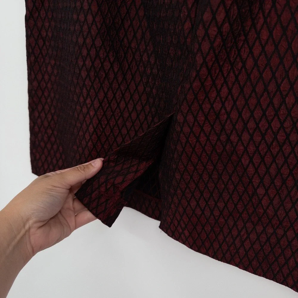 Vintage Burgundy Pencil Skirt Women 12P Diamond Lattice Whimsigoth Dark Romantic